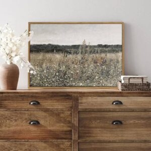 FRAMED CANVAS WILDFLOWER FIELD VINTAGE ARTWORK